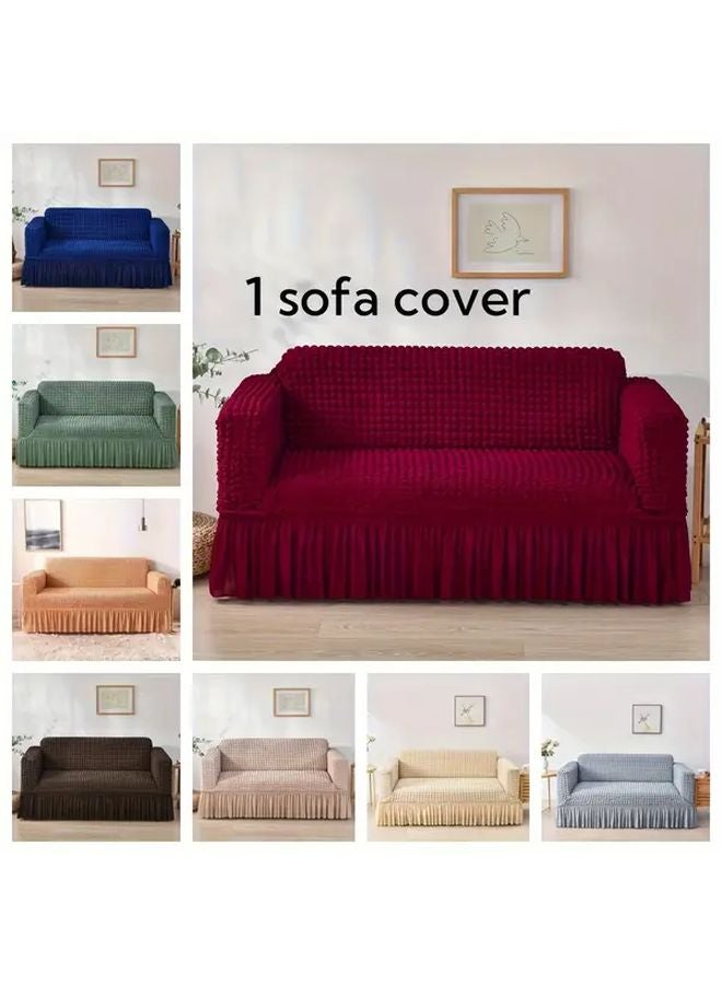 Dark Gray 3 Seater Seersucker Sofa Slipcover Elastic Durable Stretchy Furniture Protective Cover - Image 1
